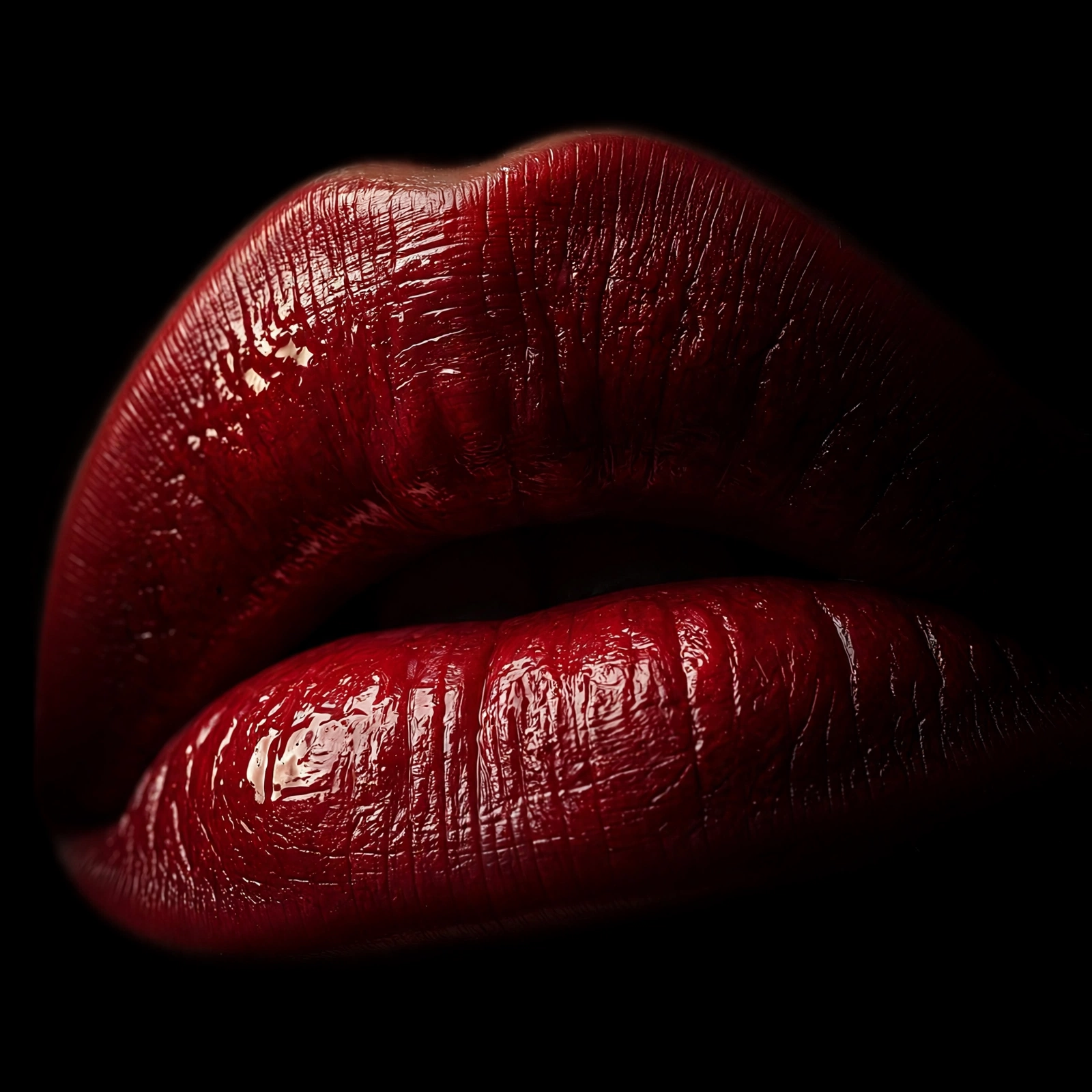 Editorial close-up of crimson lips